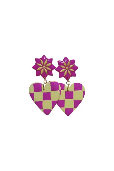 Corazón Cuadros Fucsia y Amarillo